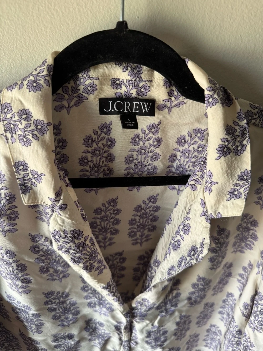 J Crew Womens Large Lilac Floral Block Print Lounge Pajama Set Top & Pants